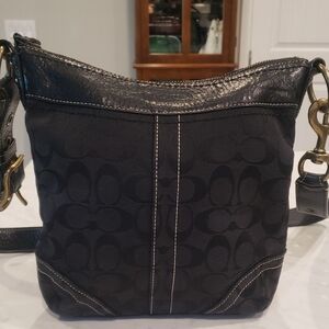 Coach Vintage Signature Black Convertible Crossbody Bucket Bag with Gold Accents